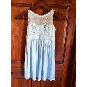 David's Bridal Light Blue Sleeveless Chiffon Dress- Girls size 8